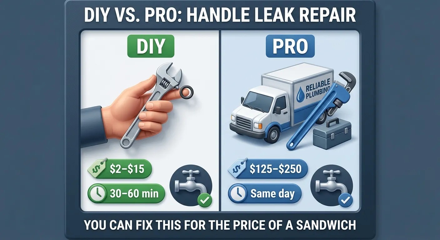 Illustration: A side-by-side comparison of DIY and professional faucet handle leak repair, showing tools, parts, and cost estimates for each option.